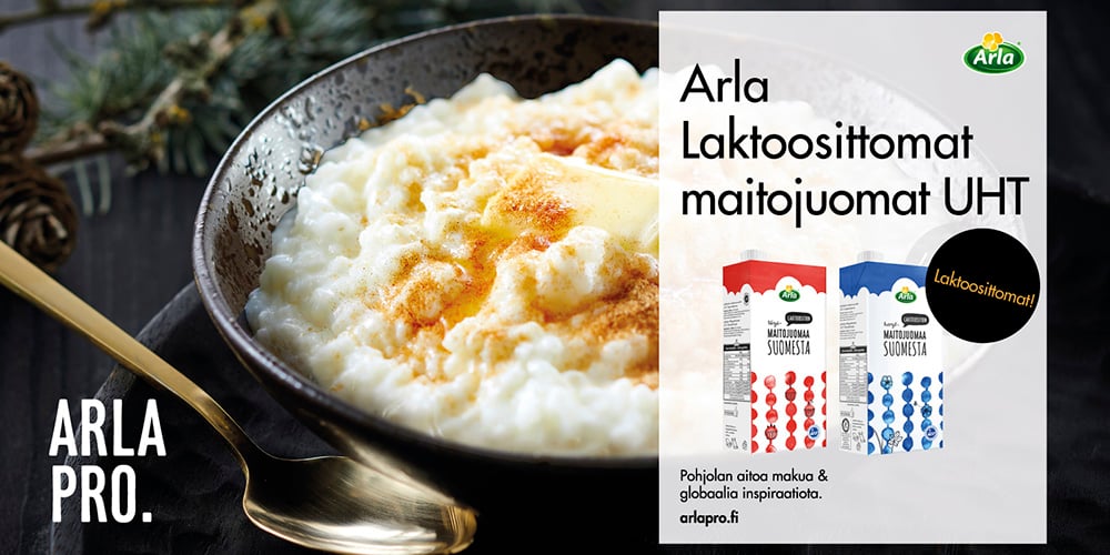 Vanhanajan riisipuuro syntyy Arla laktoosittomista maitojuomista